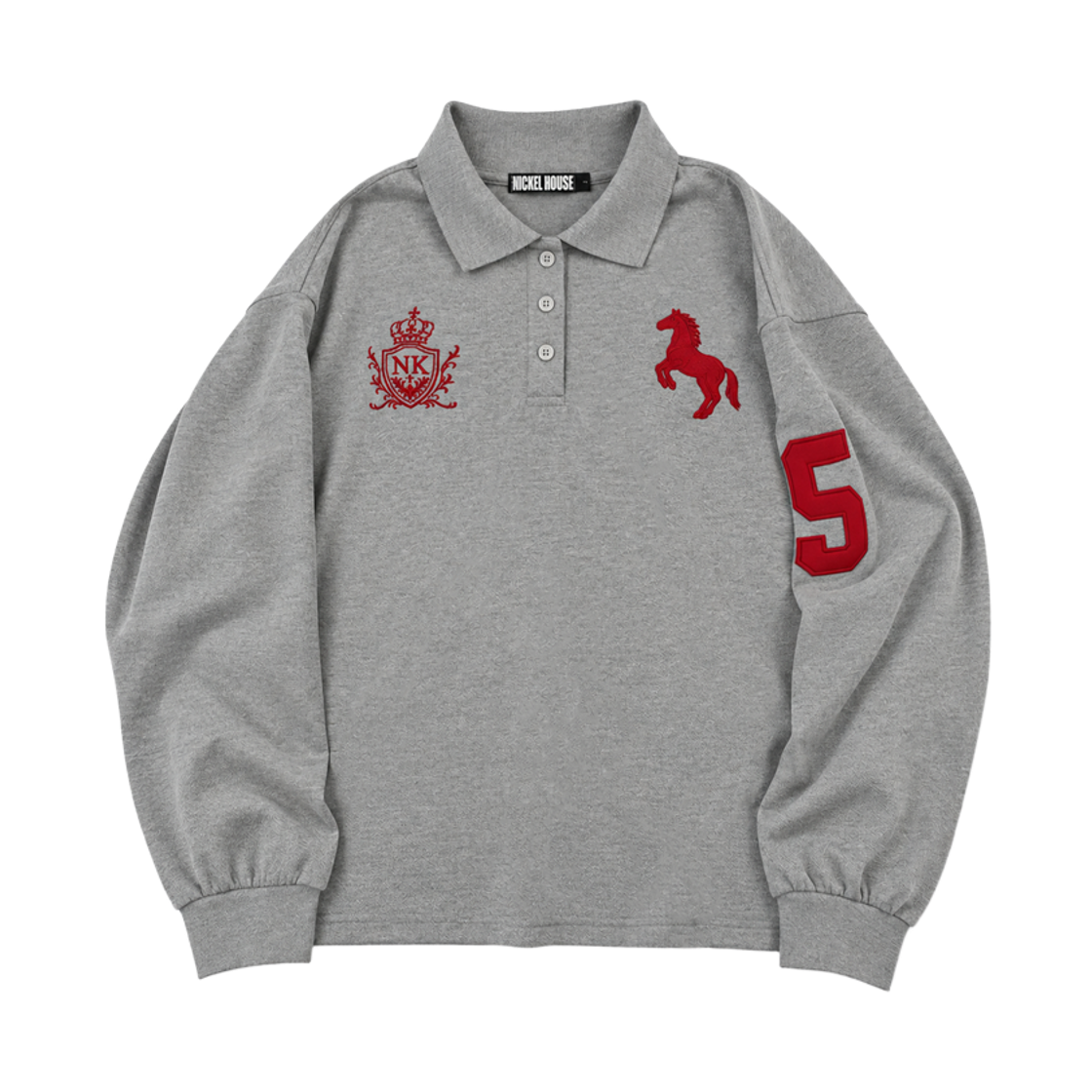 NKHSPKLS003 NICKEL DONKY COLLARED L/S GRAY