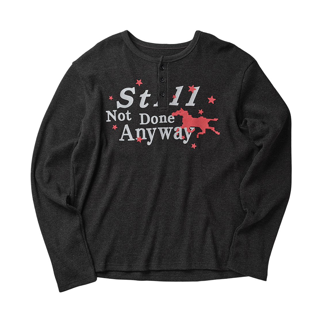노디 스틸 낫 와플 헨리넥 롱슬리브 블랙(NODI Still Not Waffle Henley Neck Long Sleeve Black)