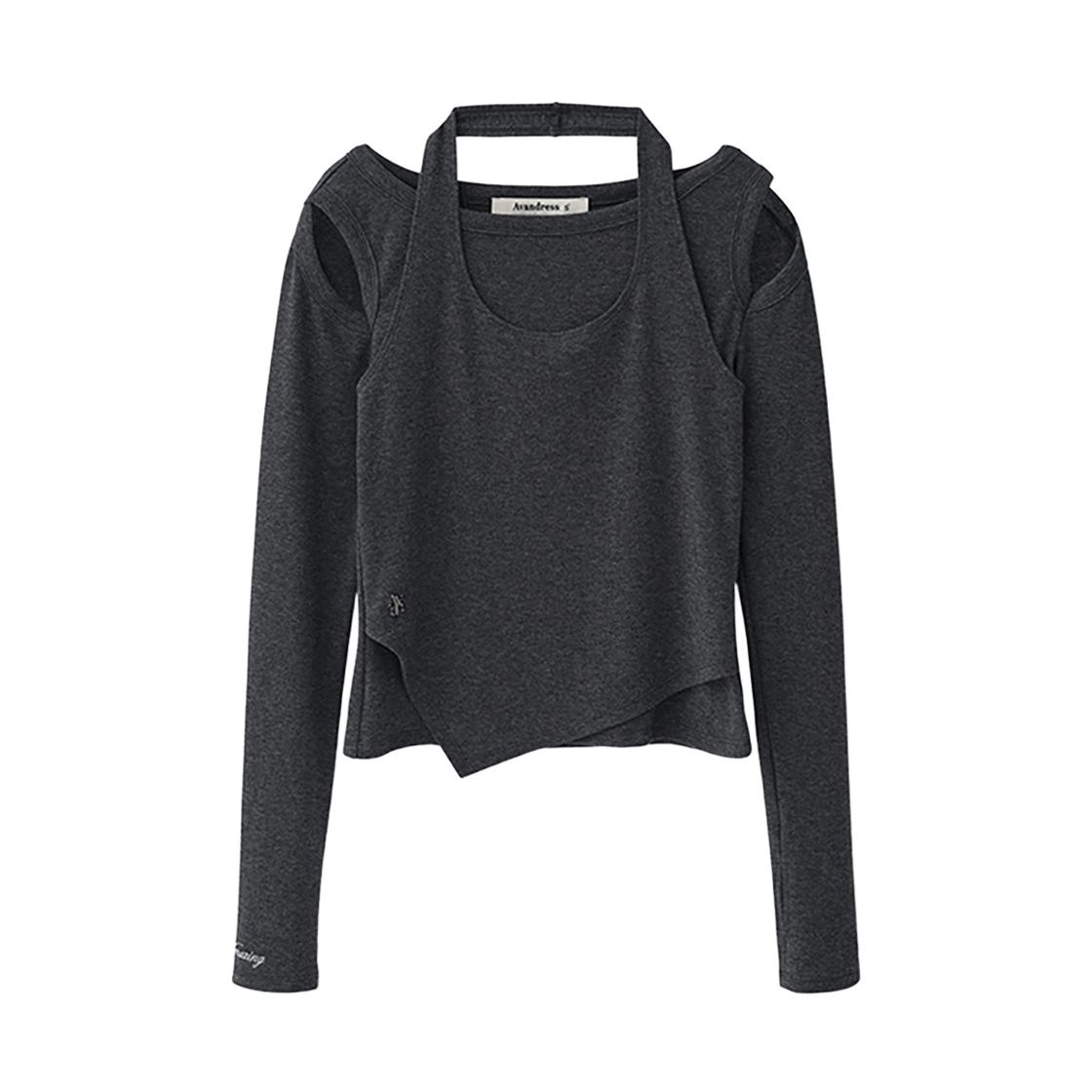 어반드레스 티엔 컷아웃 홀터 레이어드 티 차콜(AVANDRESS Tien Cut-out Halter Layered Tee CHARCOAL)