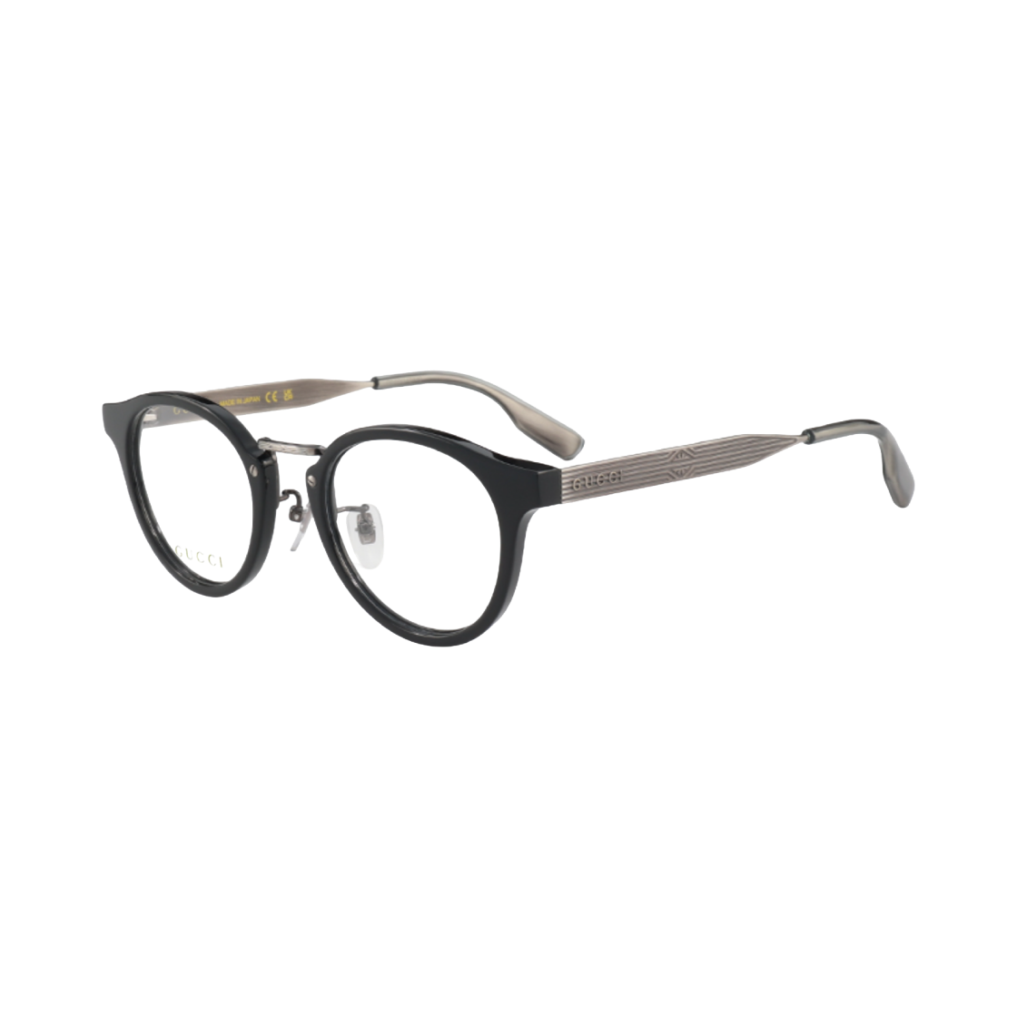 GG1743OJ-001 Gucci Round Frame Acetate Eyeglasses Silver Transparent