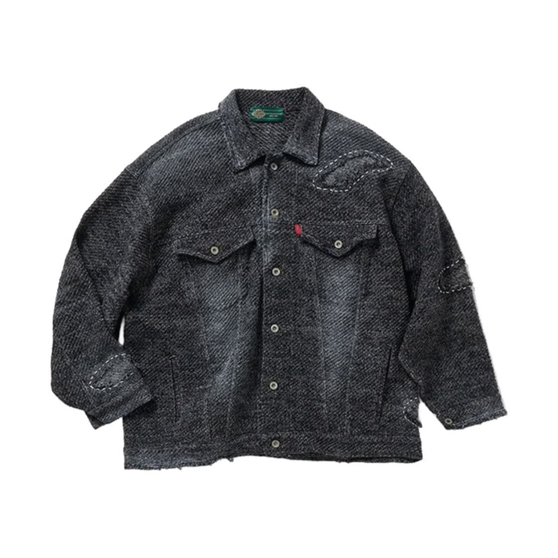 짐 컨텍스트 하드 데미지드 데님 니트 자켓 블랙 - 26FW(Gim Context Hard Damaged Denim Knit Jacket Black - 26FW)