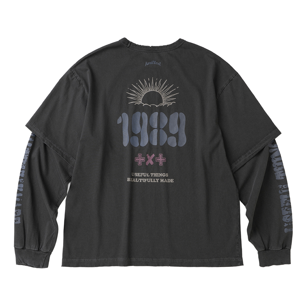K26FWUT02WC Knitted 1989 Vintage Pigment Layered Long Sleeve Washing Charcoal