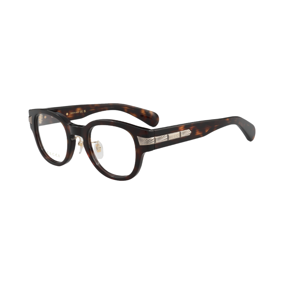GG1741OJ-002 Gucci Round Frame Acetate Eyeglasses Havana Transparent