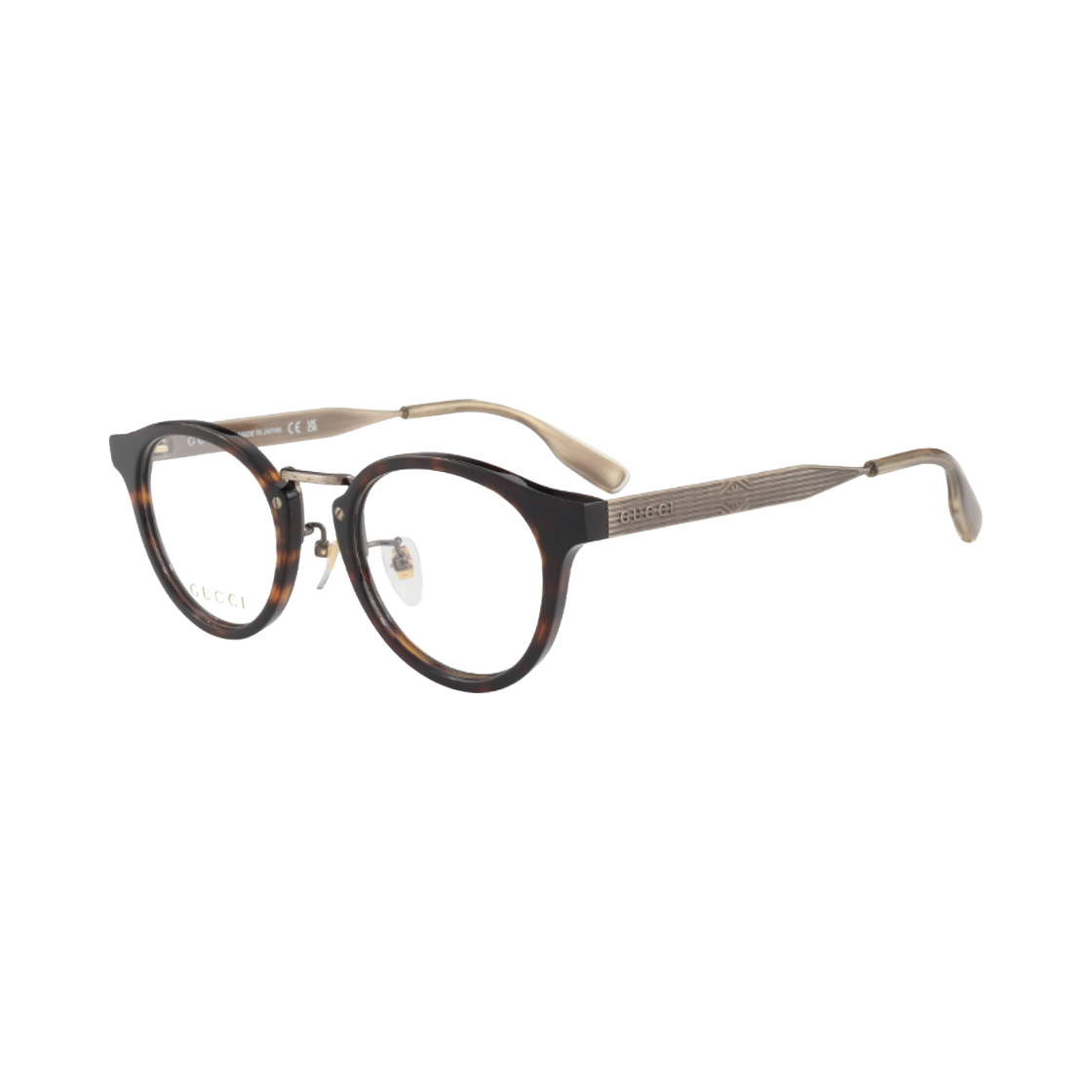 GG1743OJ-003 Gucci Round Frame Acetate Eyeglasses Havana Transparent