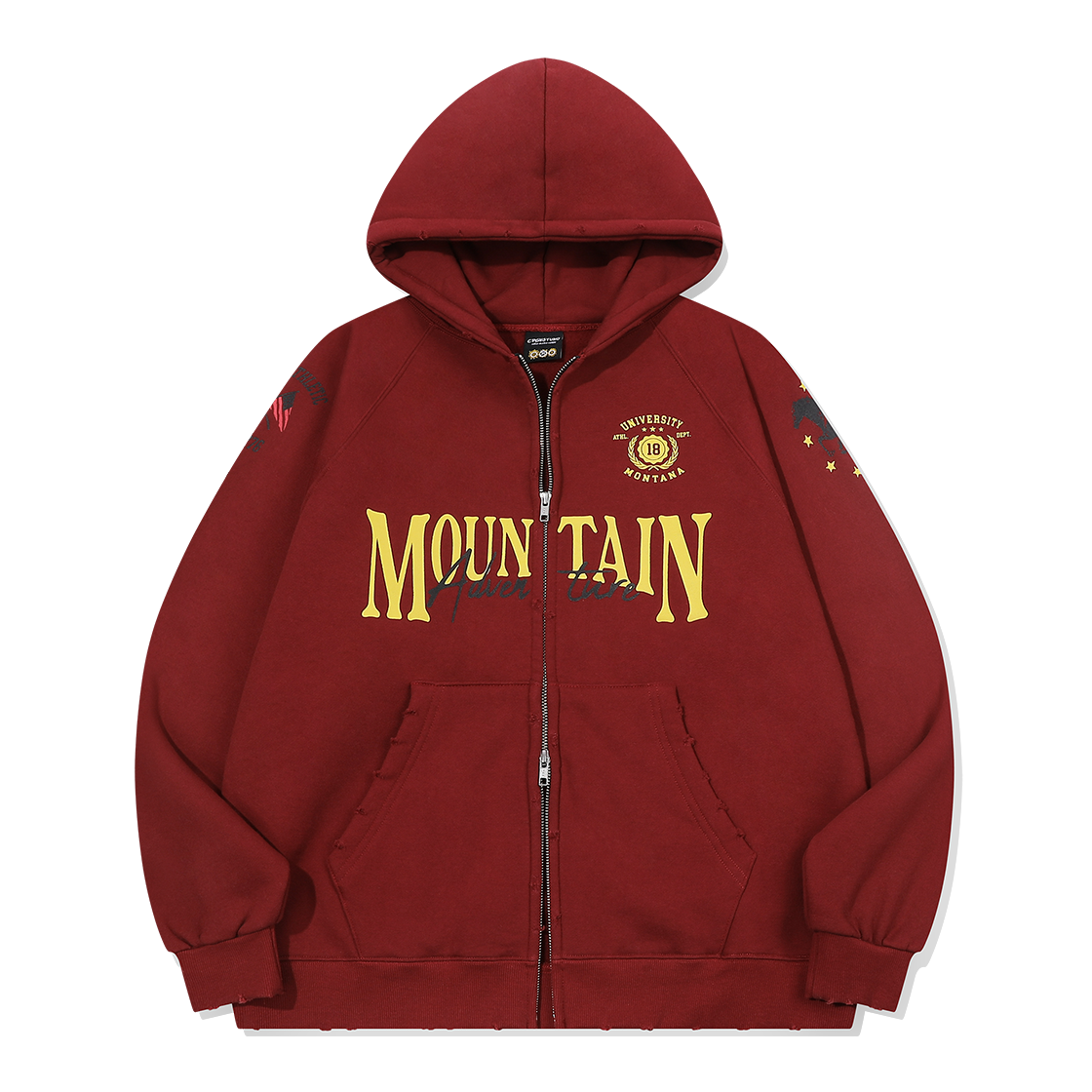 C26FB53 CPGN STUDIO [2-WAY] Montana Mountain Raglan Zip-up Hoodie Burgundy