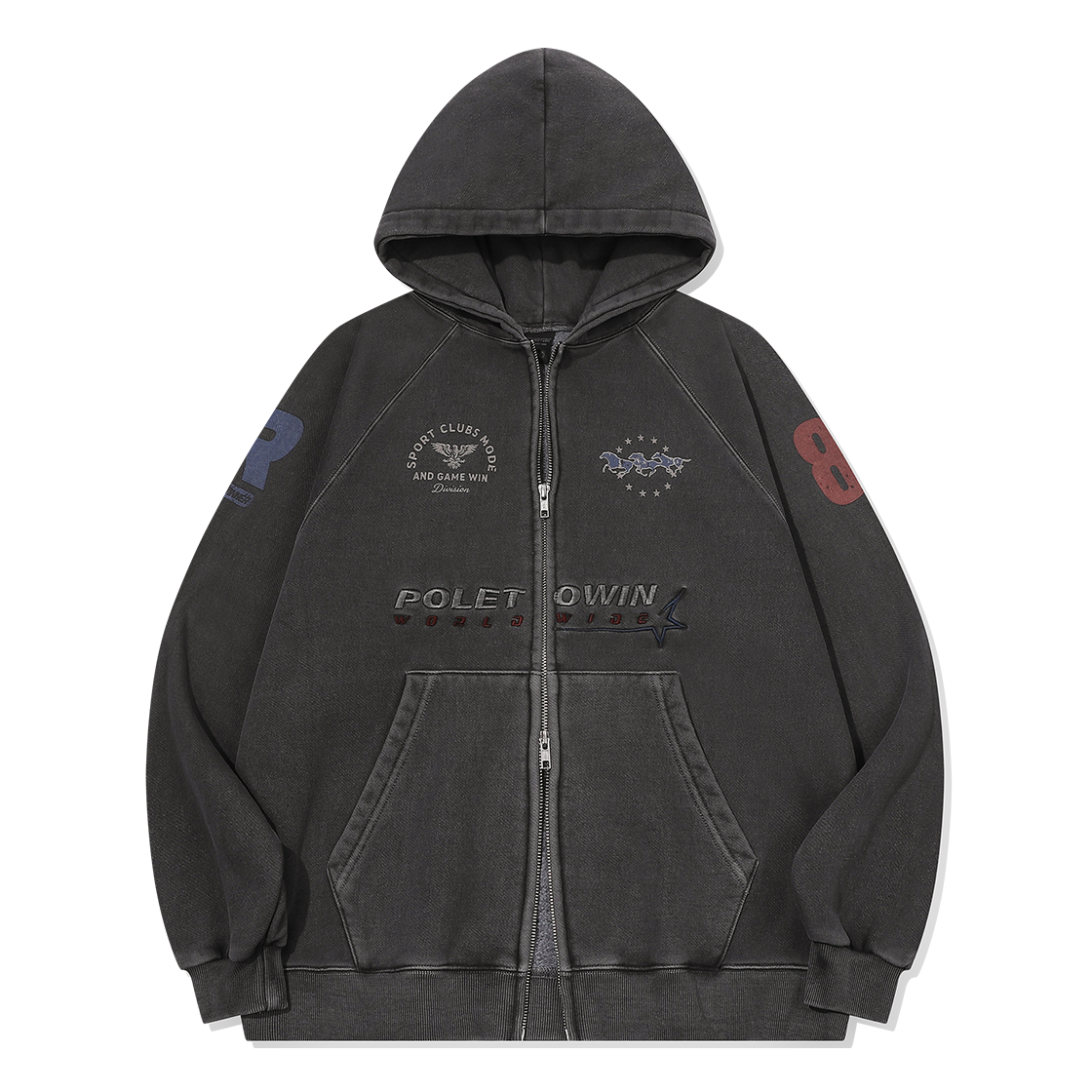 C26FB55 CPGN STUDIO [2-WAY] Pole to Win Raglan Pigment Zip-up Hoodie Smoke Black