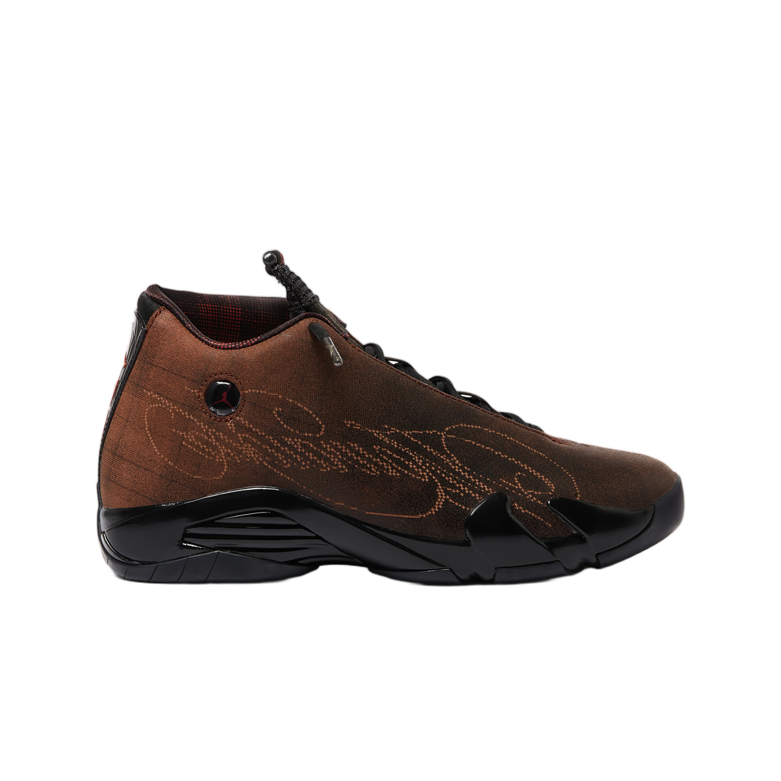 IQ5708-001 Jordan x Mowalola 14 Retro SP Black Burnt Red Metallic Gold