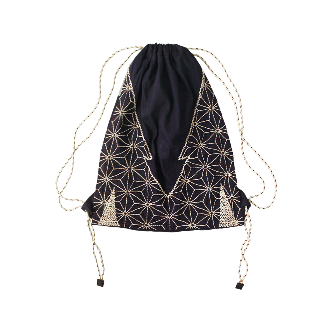 K2608XB503 Kapital 8 oz. Denim Drawstring Bag With Hemp Leaf Pattern Furoshiki Embroidery Indigo