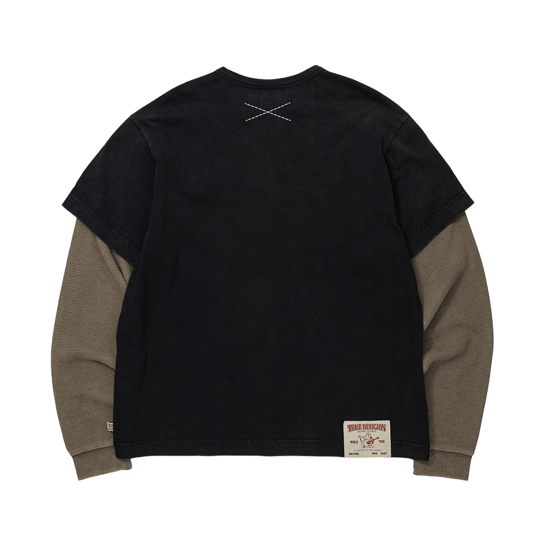 트루릴리젼 트루 러브 와플 레이어드 워시드 롱슬리브 - 워시드 블랙(True Religion TRUE LOVE Waffle Layered Washed Long Sleeve - Washed Black) - 2