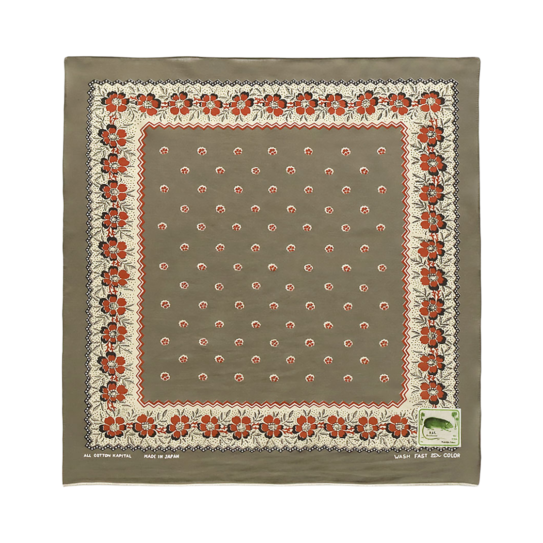 K2609BA506 Kapital Fastcolor Selvedge Bandana Garland Calico Khaki