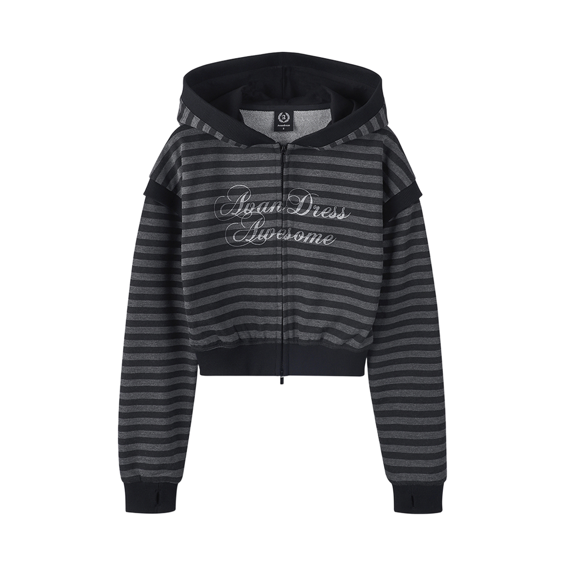 어반드레스 트루디 스트라이프 크롭 후디 집업 블랙(AVANDRESS Trudy Stripe Crop Hoody Zip-up BLACK)