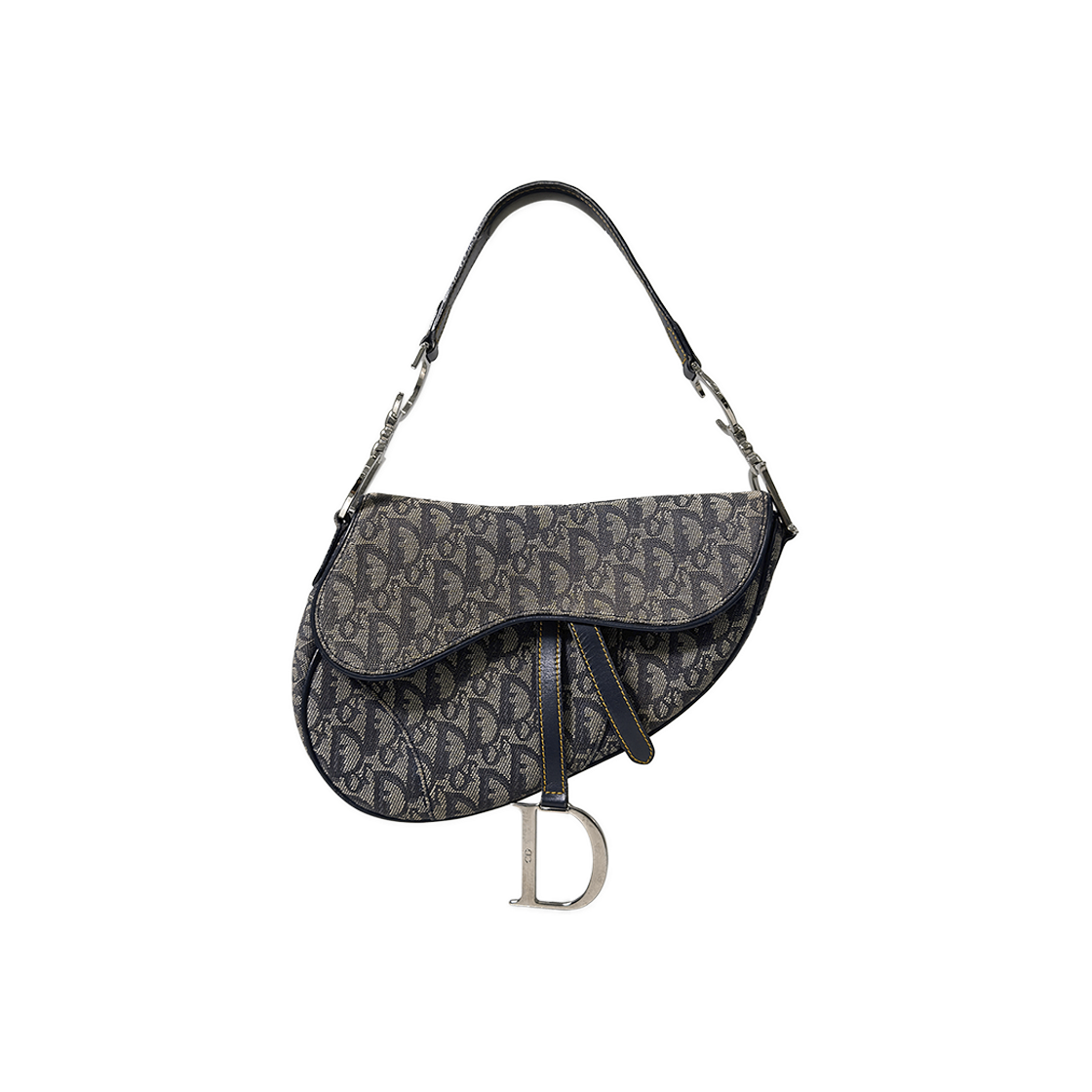 ITGA2I97KBTV Dior Oblique Jacquard Canvas Vintage Saddle Bag Blue Silver