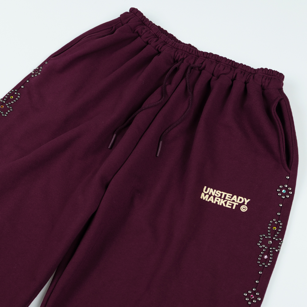 언스테디마켓 레인스톤 스웨트 팬츠 보르도(Unsteady Market Rhinestone Sweat Pants_Bordeaux) - 3