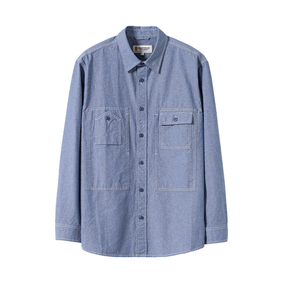 GW2CSH01-pbl Guernsey Woollens Chambray Work Shirt 5.5oz Indigo Blue