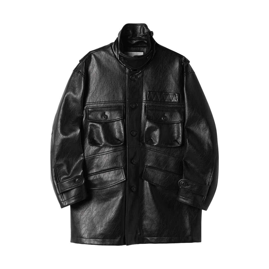 VH2GFUC840ABK Thevinylhouse 4 Pocket Leather Car Coat Black