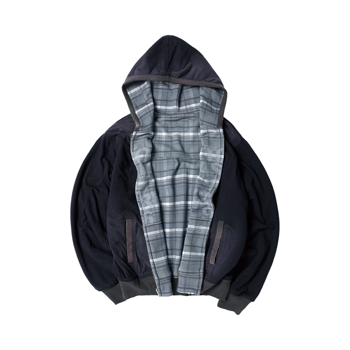 더바이닐하우스 리버서블 체크 후디 집업 네이비(Thevinylhouse Reversible Check Hoodie Zip-Up Navy) - 2