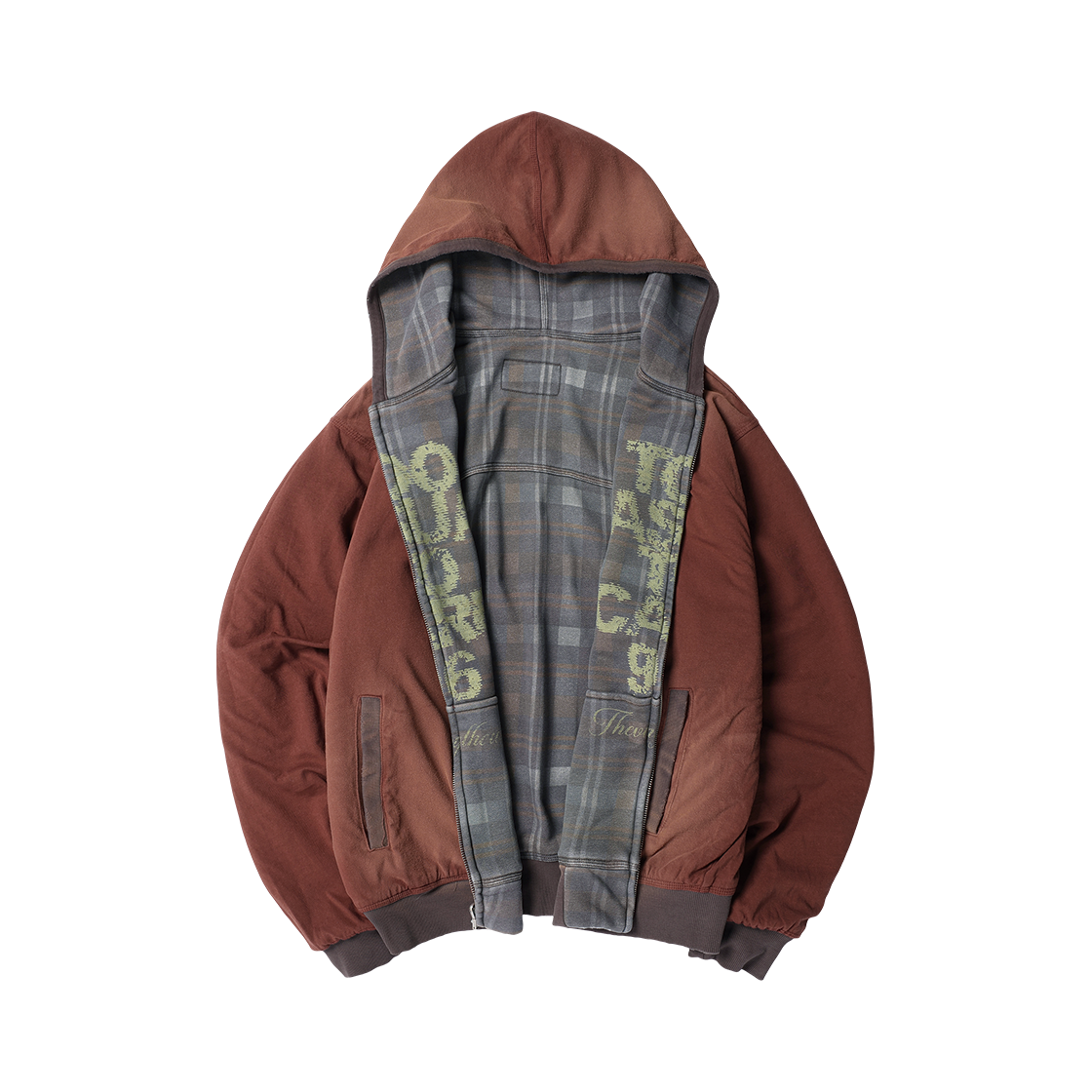 더바이닐하우스 리버서블 체크 후디 집업 브라운(Thevinylhouse Reversible Check Hoodie Zip-Up Brown) - 2