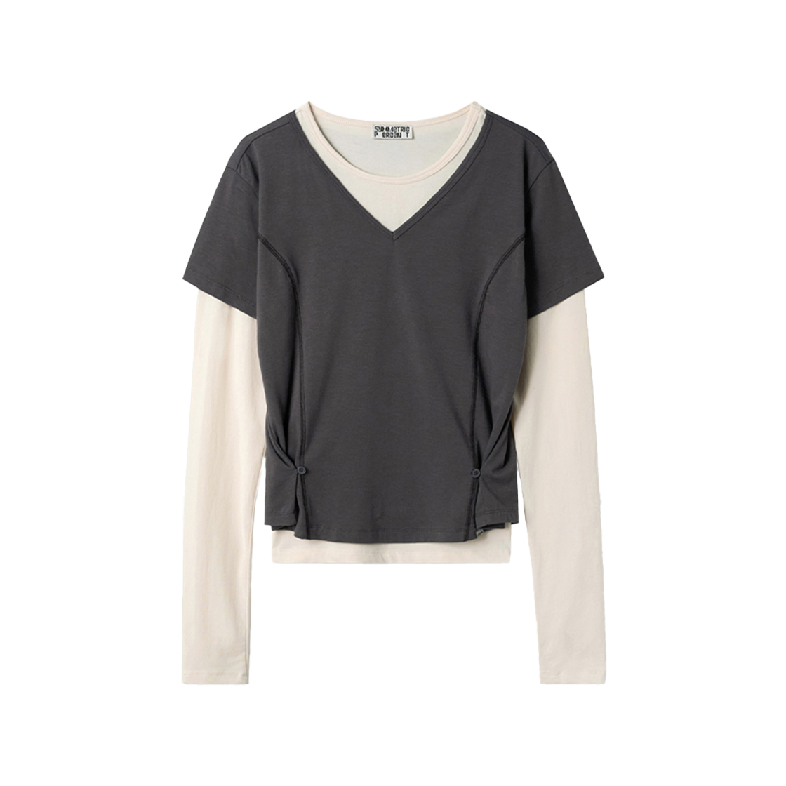 SW2F4TO07CH symmetric percent V-Neck Layered TS Charcoal