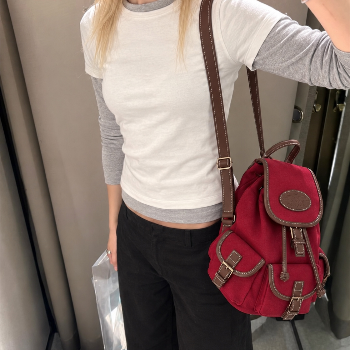 라츠유 노스탤지아 캔버스 백팩 레드(LOTS YOU Nostalgia Canvas Backpack Red) - 3