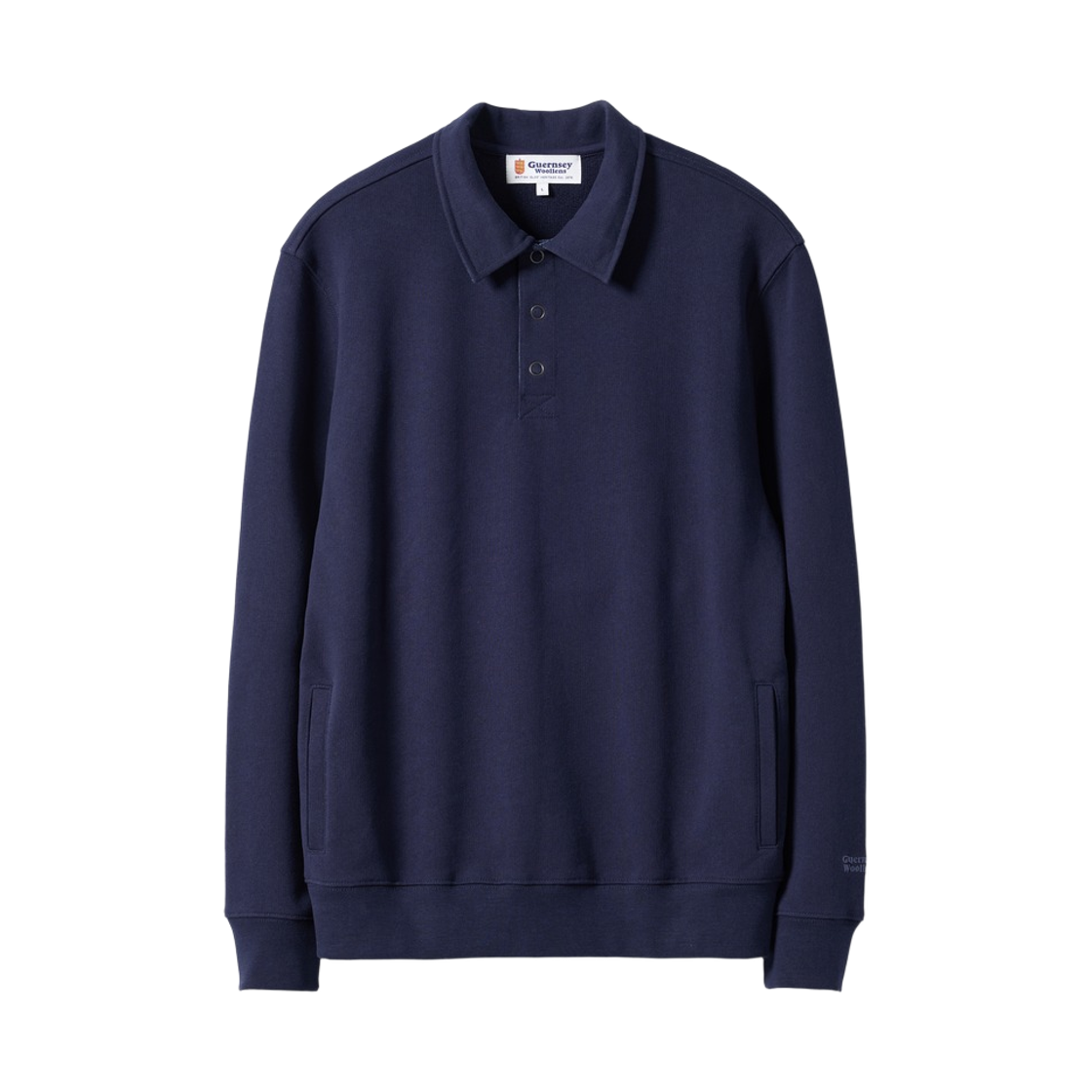 GW26CTS02-NV Guernsey Woollens Button CollarThroat Latch Sweatshirt Navy