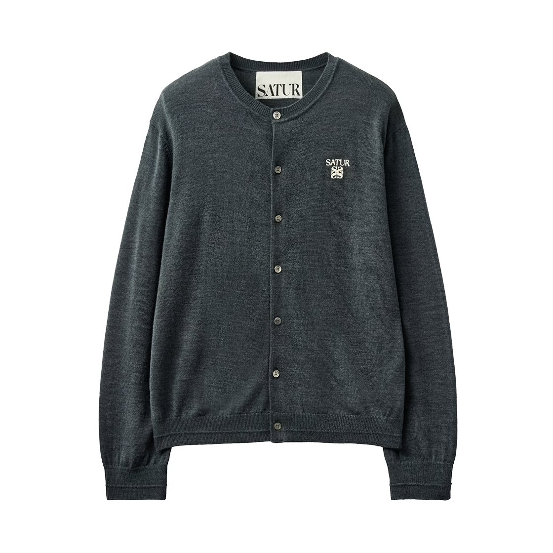 SA263MKC01CCL0 SATUR Loren Basic Crewneck Fine Cardigan Charcoal