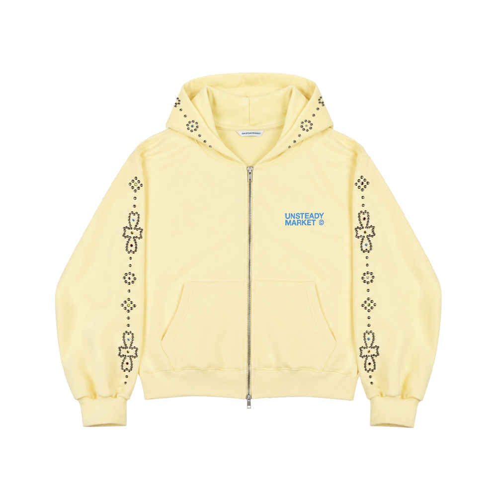 JK06 Unsteady Market Rhinestone Zip-Up Hoodie_Lemon