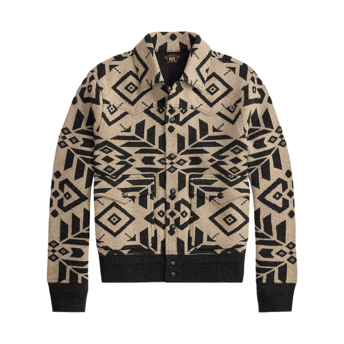 더블 알엘 울 웨스턴 스웨터 자켓 블랙 크림(Double RL Wool Western Sweater Jacket Black Cream) - 1