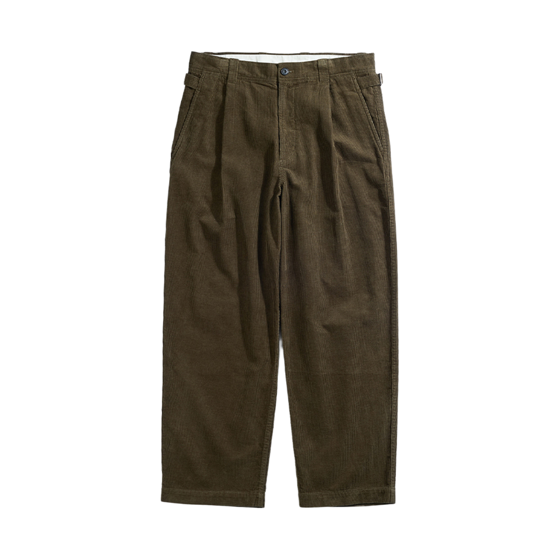 GW2CPT02-ov Guernsey Woollens Corduroy One Tuck Wide Pants Olive