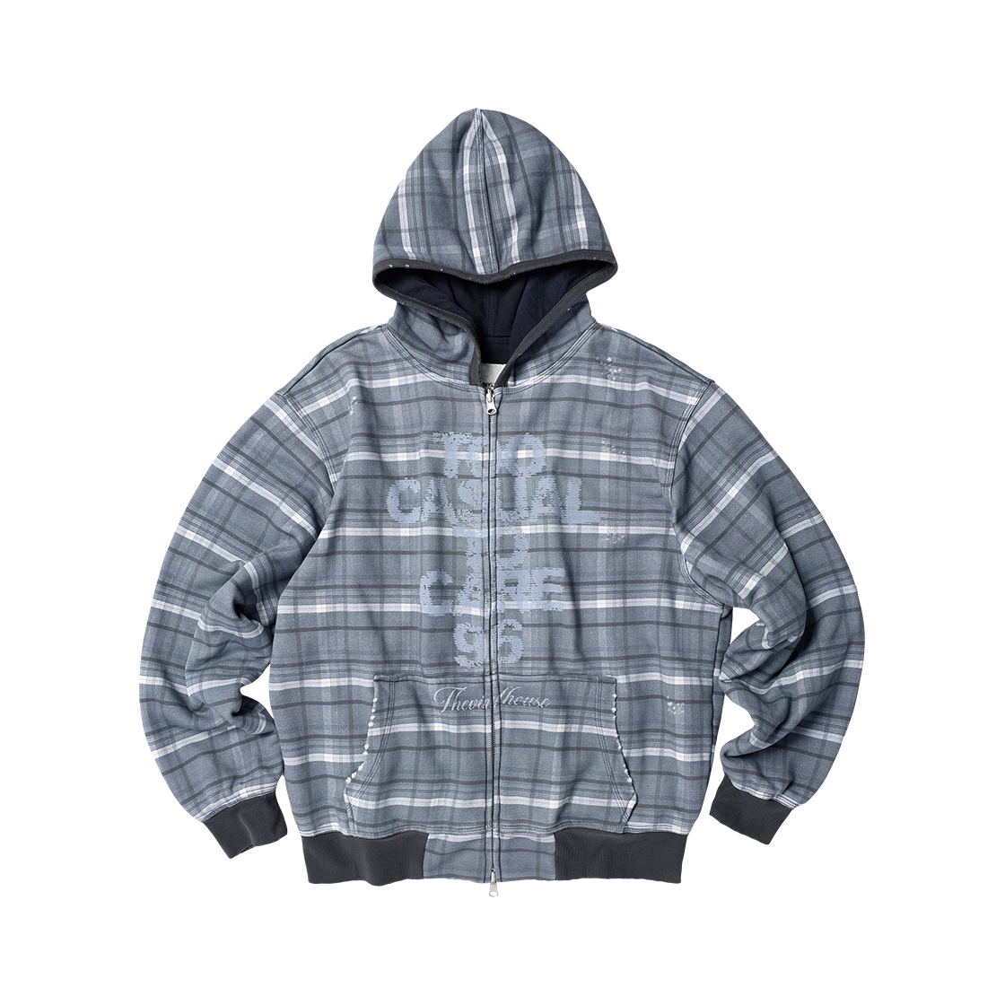 더바이닐하우스 리버서블 체크 후디 집업 네이비(Thevinylhouse Reversible Check Hoodie Zip-Up Navy) - 4