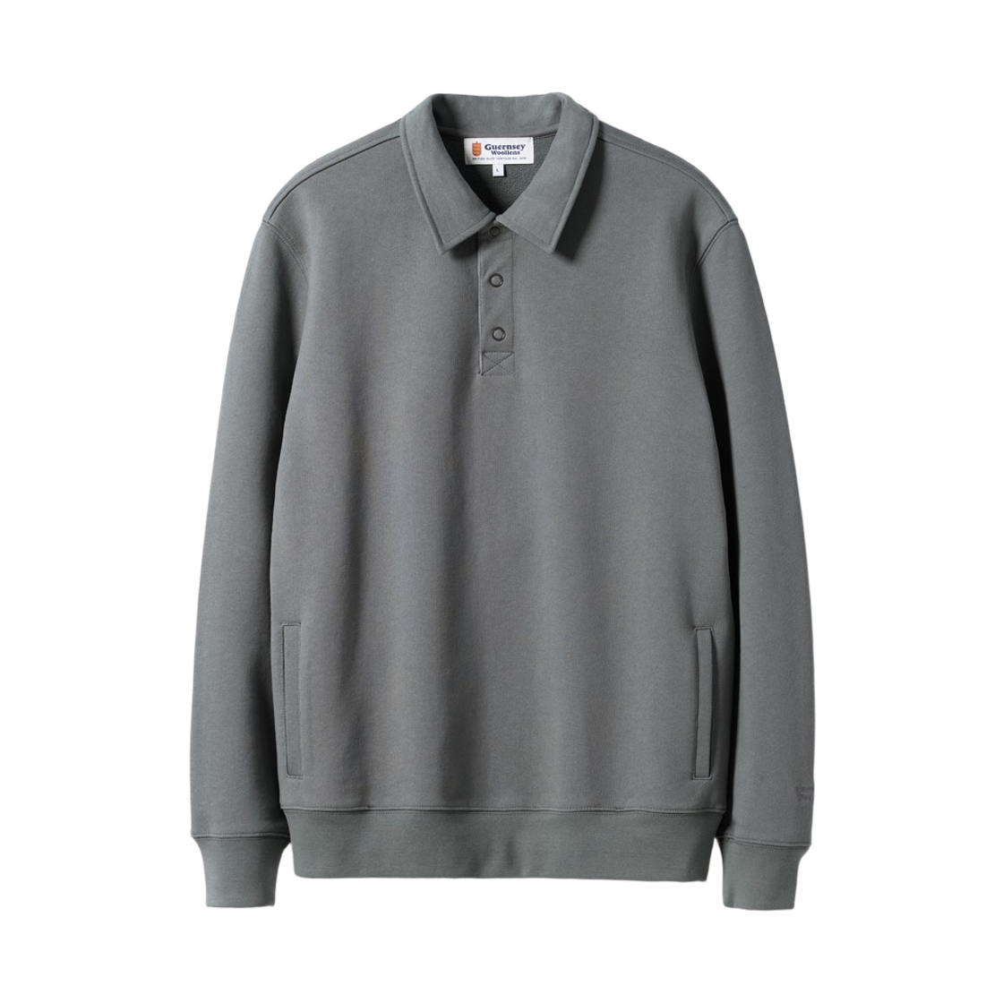 GW26CTS02-OV Guernsey Woollens Button Collar Throat Latch Sweatshirt Olive