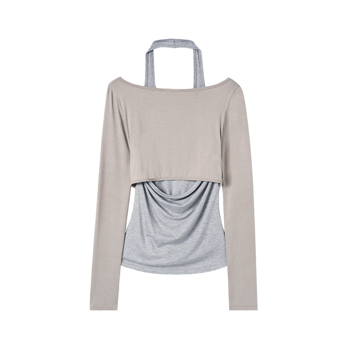 시메트릭 퍼센트 홀터 레이어드 X 랩 탑 베이지(symmetric percent Halter Layered X Wrap Top Beige) - 2
