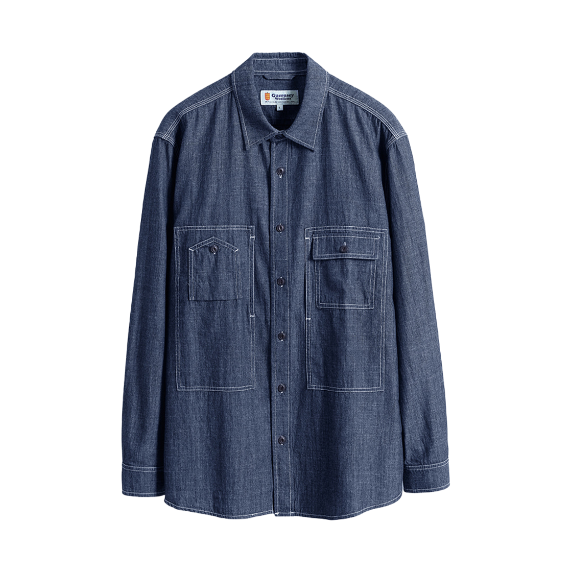 GW2CSH01-dbl Guernsey Woollens Chambray Work Shirt 5.5oz Indigo Blue