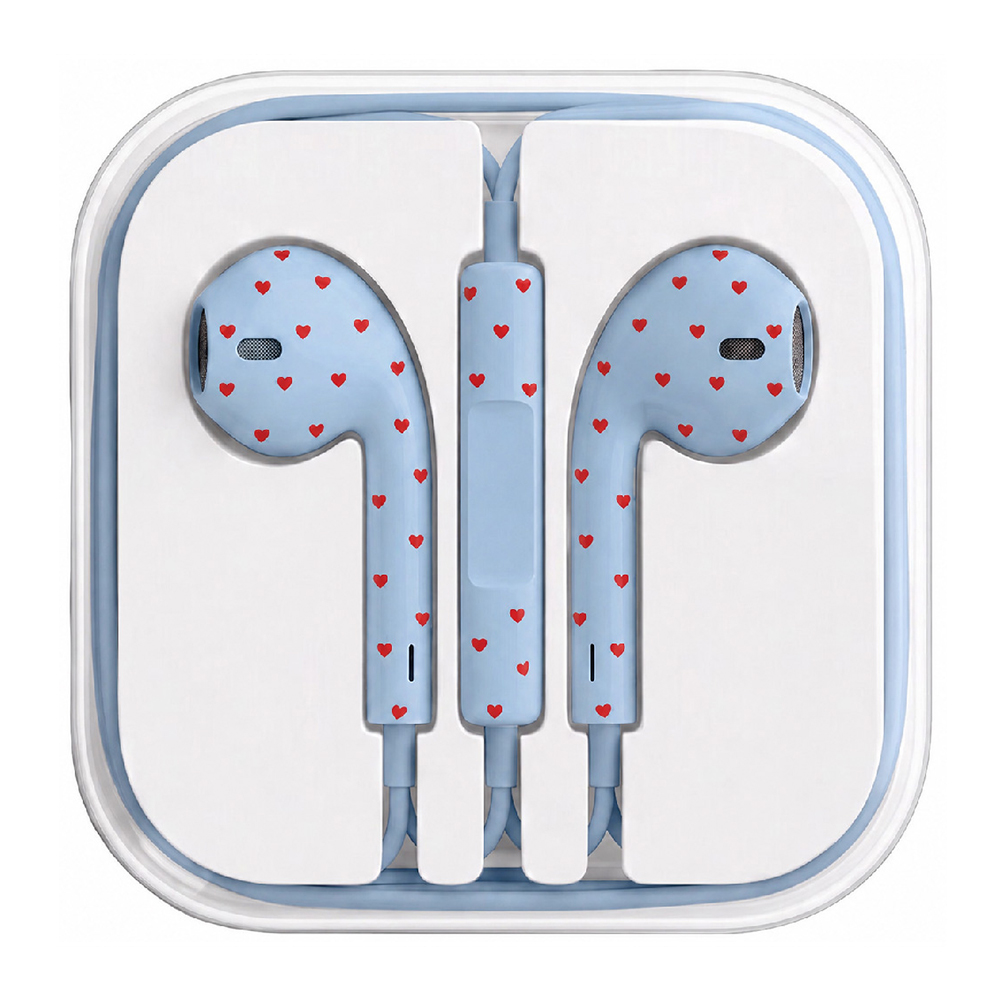 Doti Sky Blue x Hot Pink Heart NUART Doti Stereo EarPods-Style Wired Earphones, Sky Blue x Hot Pink Heart
