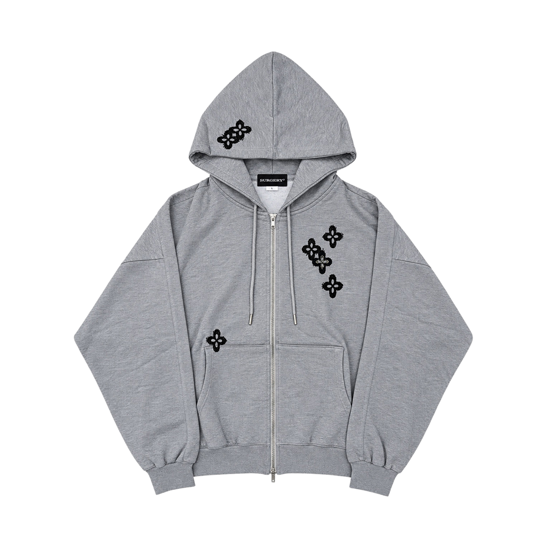 [주문제작] 써저리 팬츠 슬리브스 리메이크 후드 자켓 아이보리([주문제작] Surgery Frayed Clover Logo Hood Jacket Grey) - 1