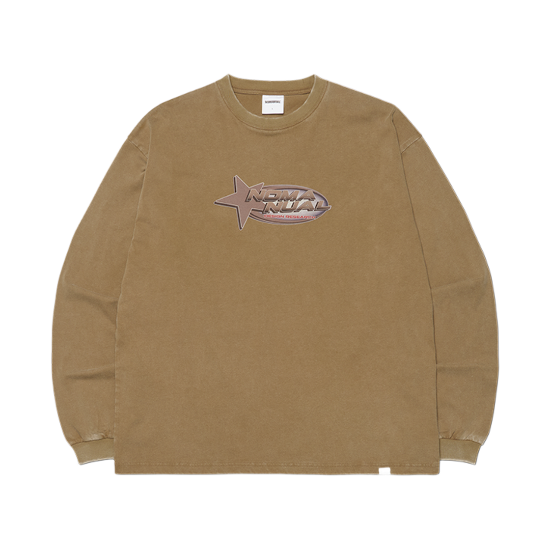 NMWF62LS06WBR NOMANUAL Star Logo Vintage Long Sleeve Tee Washed Brown