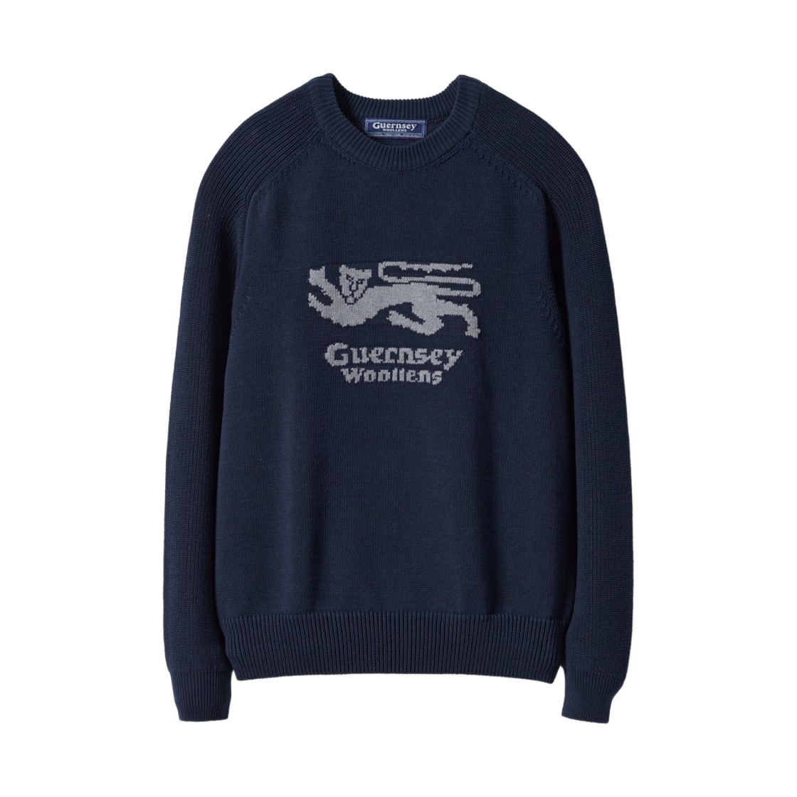 GW26CKN09-NV Guernsey Woollens Heavy Cotton Guernsey Lion Sweater Navy