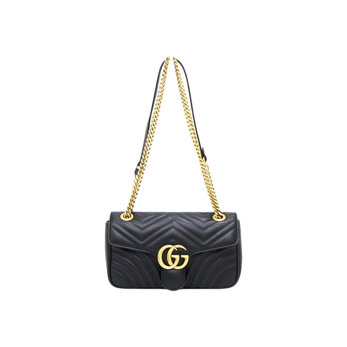 IT8PM58ID8OM Gucci GG Marmont Black Matelasse Chevron Gold Chain Shoulder Bag