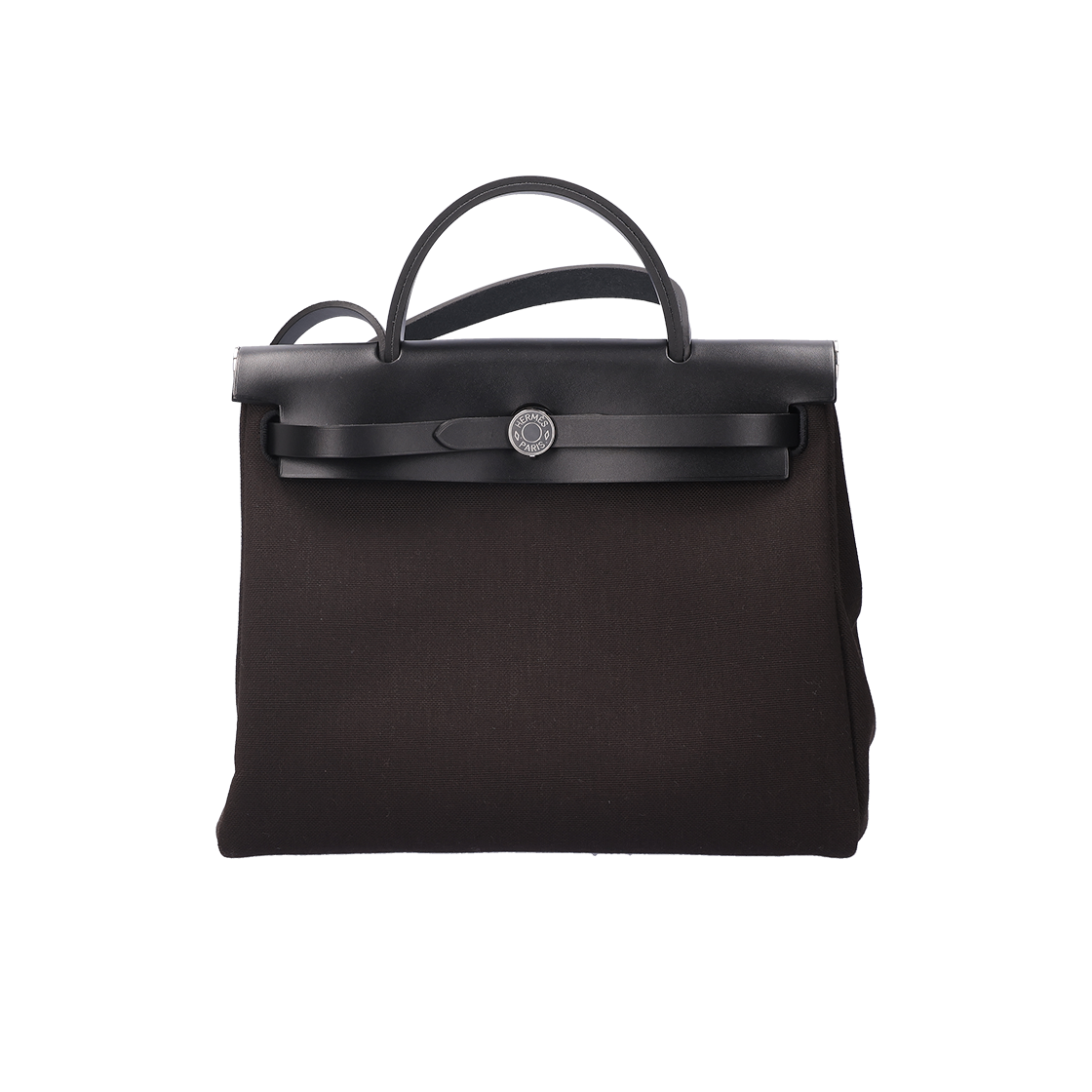 ITSWDLD35E8W Hermes Herbag Zip 31 Bag Military Canvas Hunter Cowhide & Ebene Noir