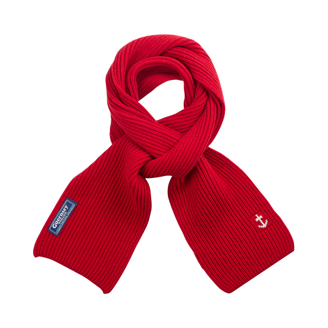 GW2DAC01-rd Guernsey Woollens Superfine Merino Wool Anchor Scarf Red