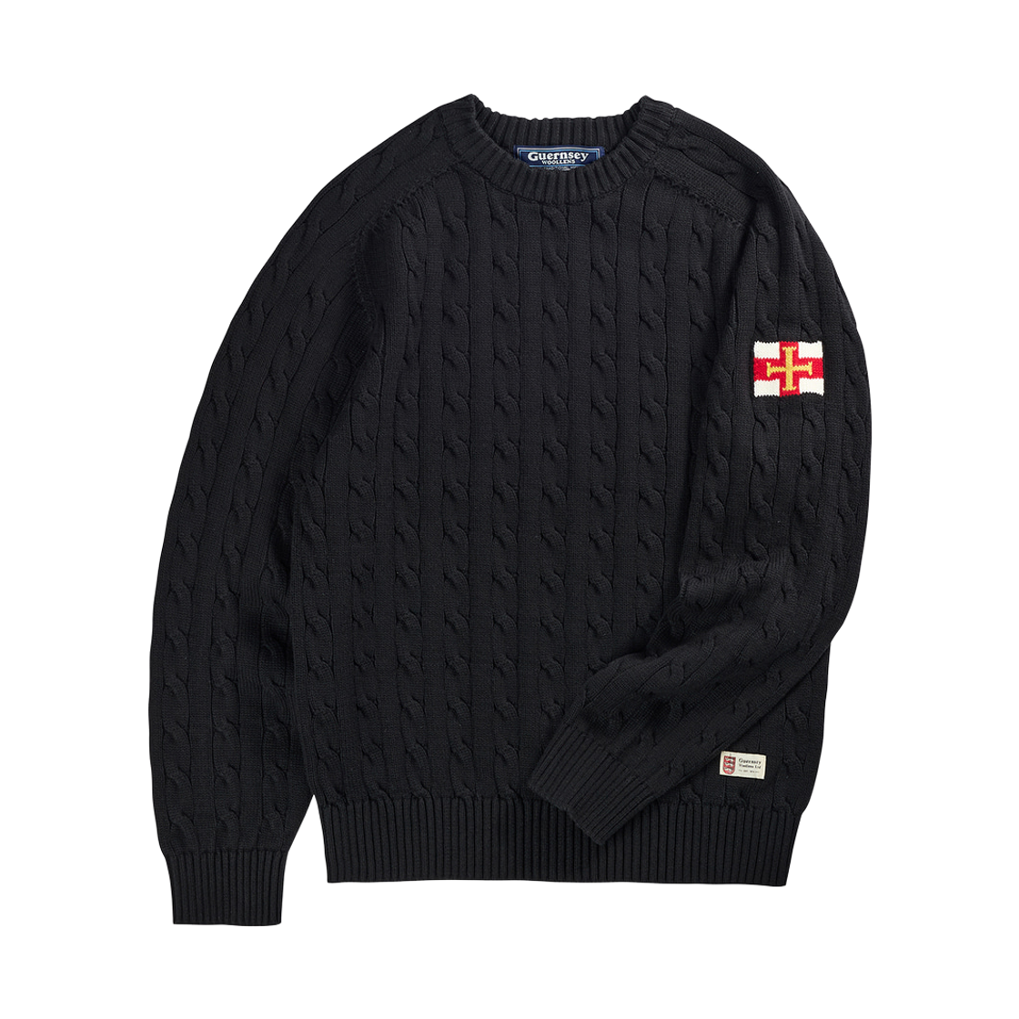 GW2CKN01-bk Guernsey Woollens Cotton Cable Sweater Black
