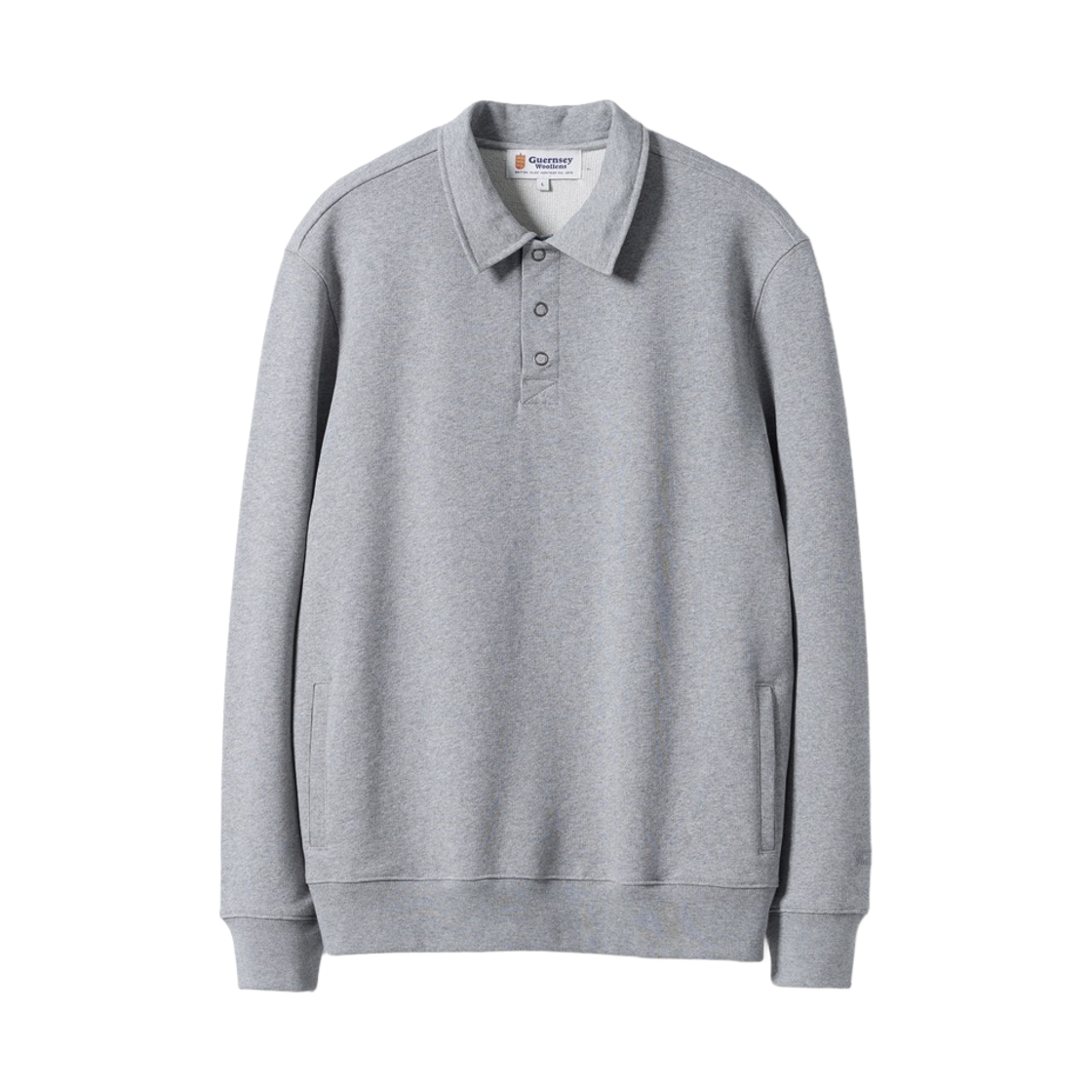 GW26CTS02-GR Guernsey Woollens Button Collar Throat Latch Sweatshirt Grey