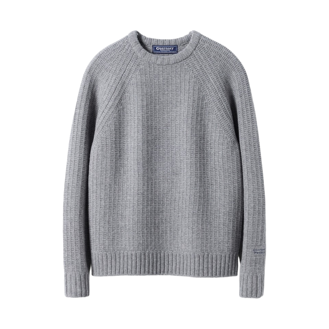 GW26CKN08-GR Guernsey Woollens British Rib Raglan Wool Crewneck Sweater Melange Grey