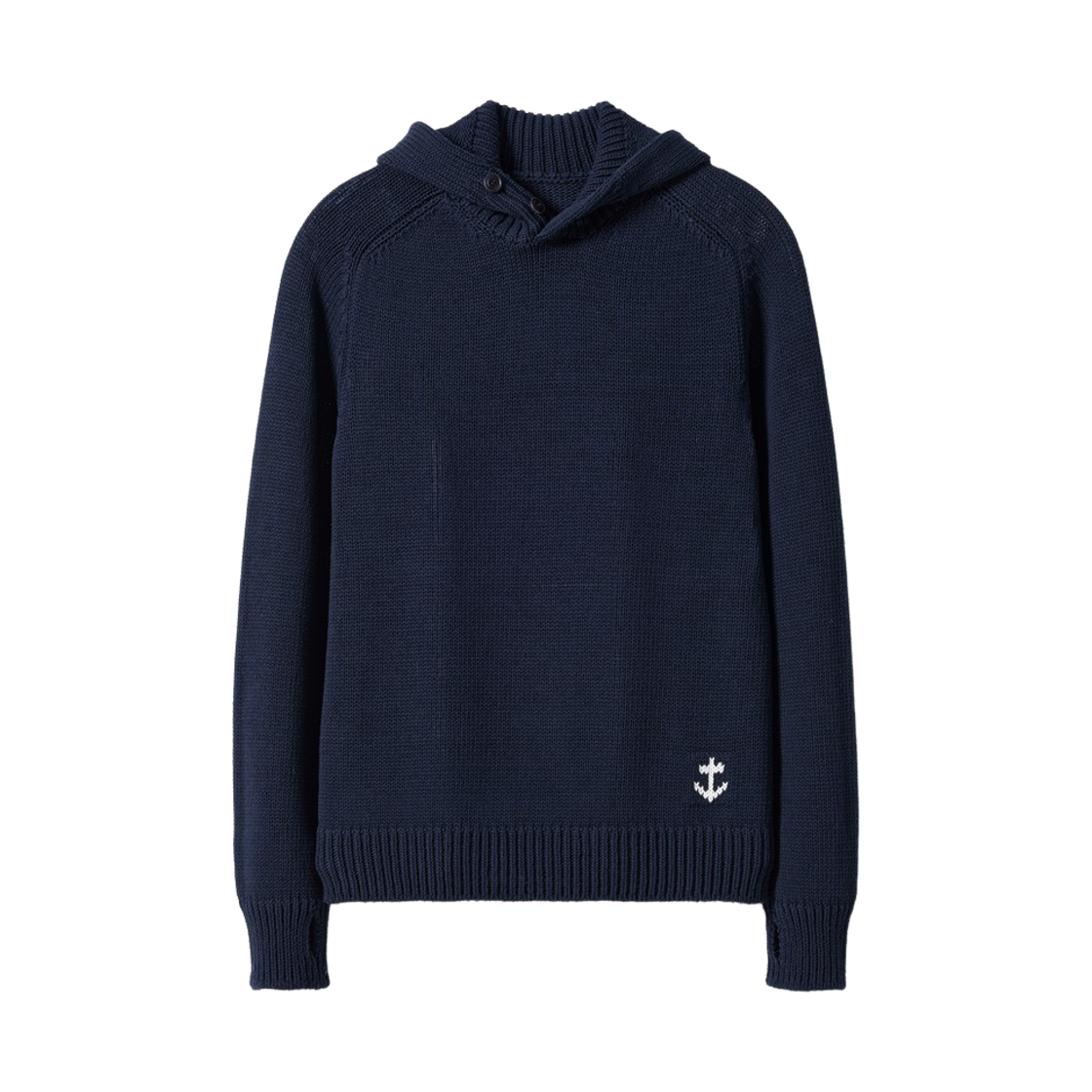 GW26CKN05-NV Guernsey Woollens Heavy Cotton High Neck Hooded Sweater Navy