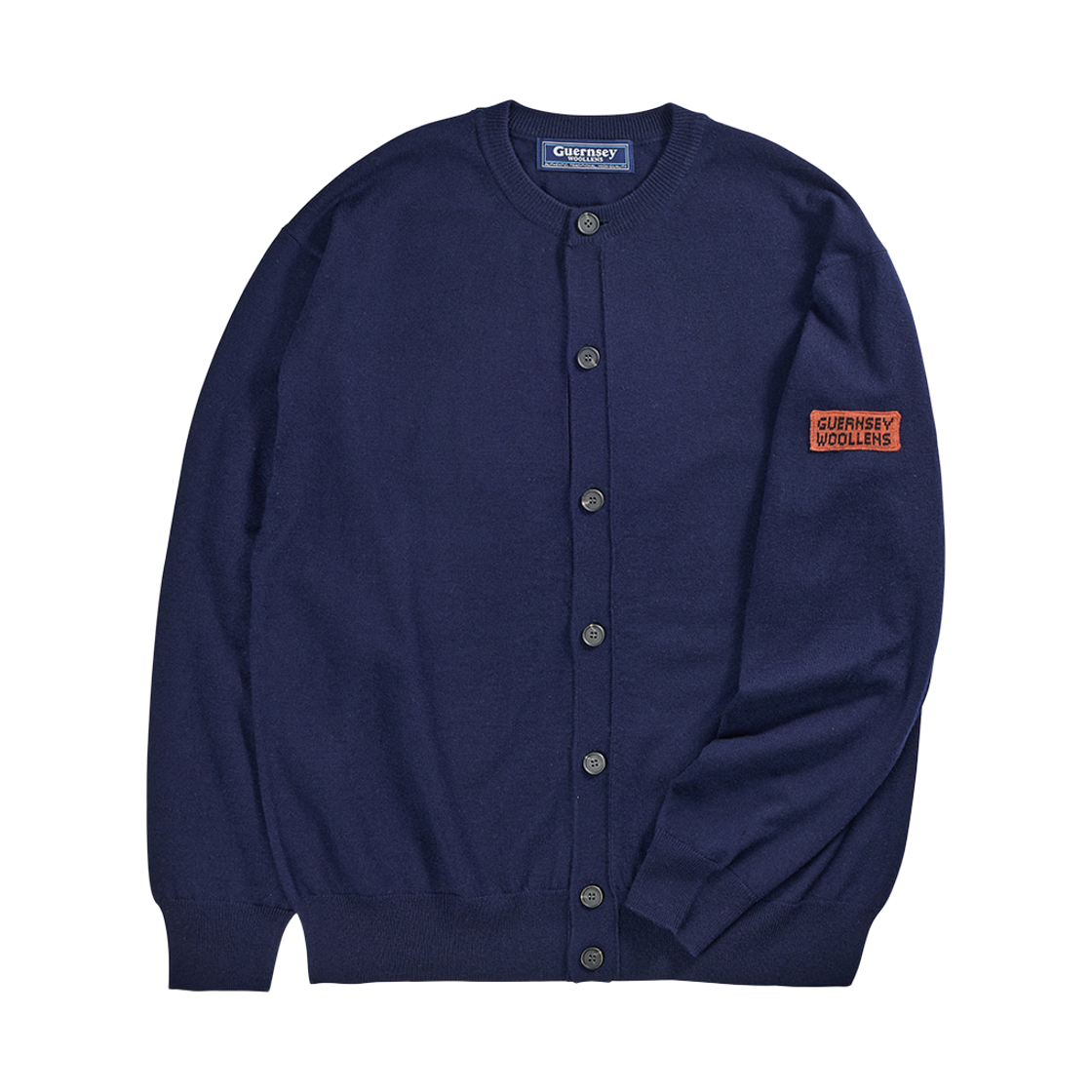GW2DKN06-nv Guernsey Woollens Superfine Merino Wool Round Neck Cardigan Navy