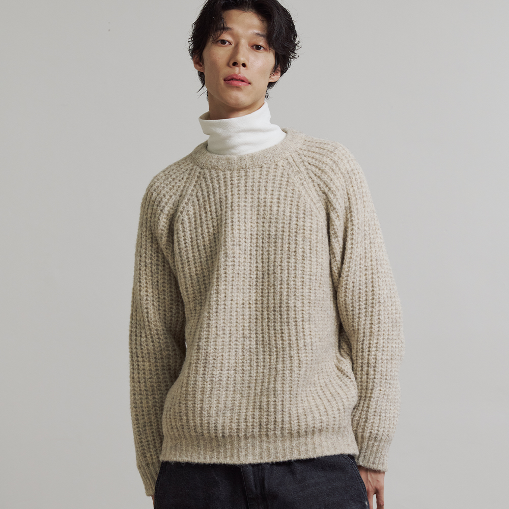 니티드 부클 래글런 와플 크롭 라운드 니트 오트밀(Knitted Boucle Reglan Waffle Crop Round Knit Oatmeal) - 2