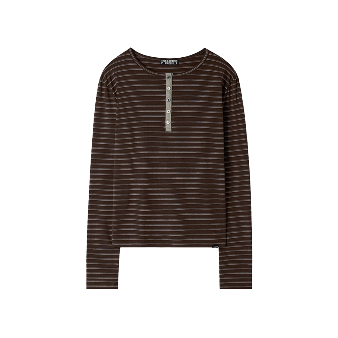 SW2F4TO06BR symmetric percent Striped Henley Neck Top Brown