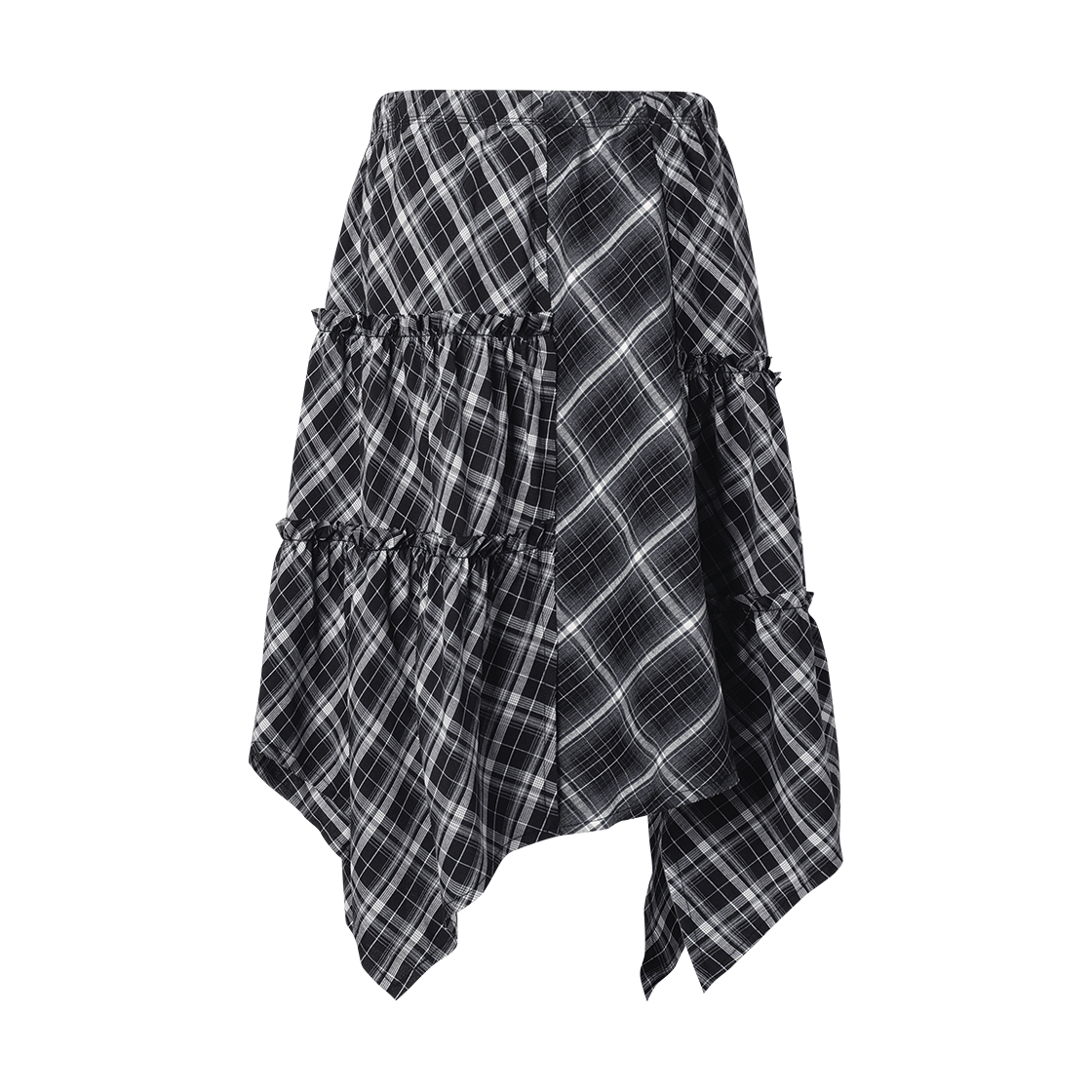 더바이닐하우스 언밸런스 레이어드 체크 스커트(W) 블랙(Thevinylhouse Unbalance Layered Check Skirt (W) Black) - 3