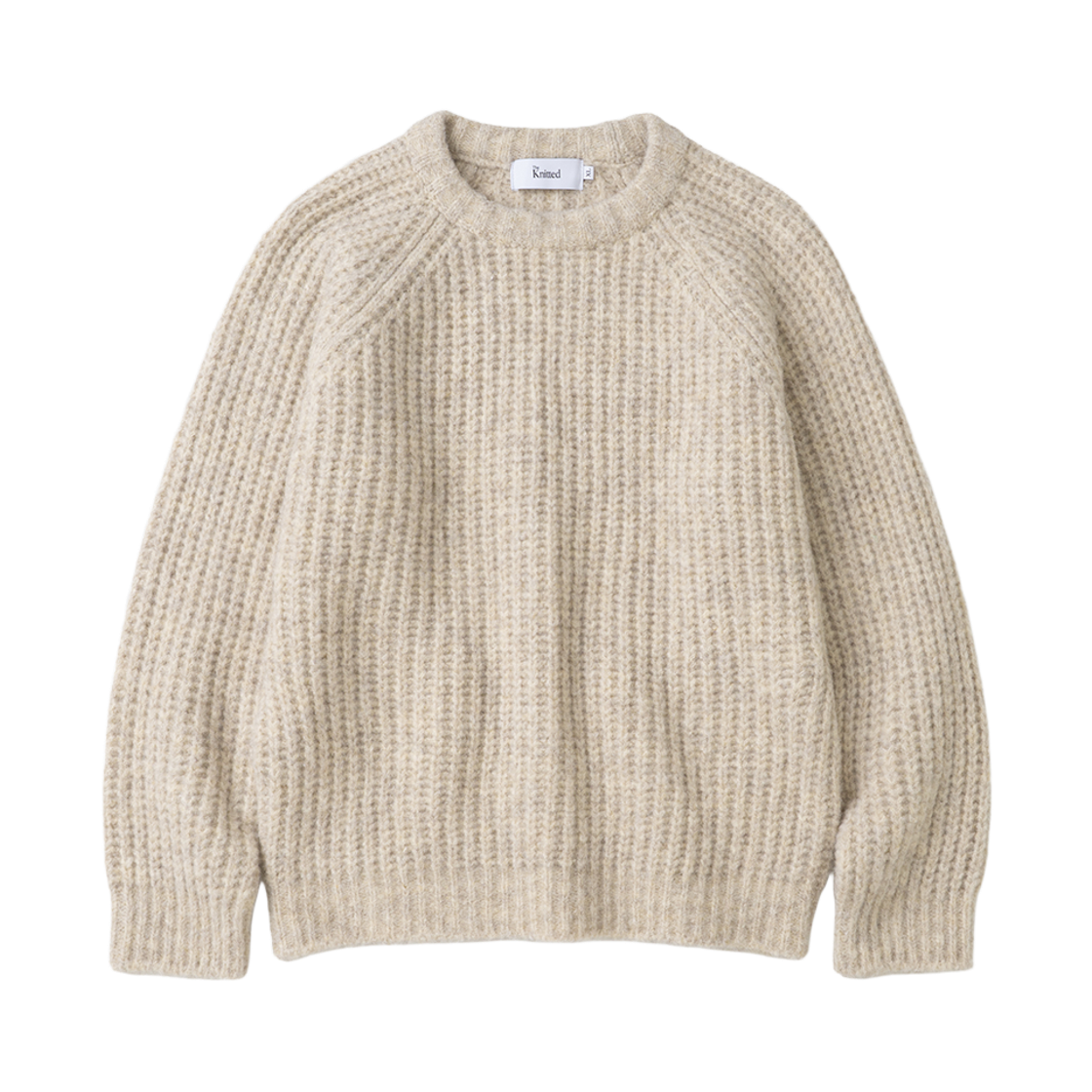 니티드 부클 래글런 와플 크롭 라운드 니트 오트밀(Knitted Boucle Reglan Waffle Crop Round Knit Oatmeal)