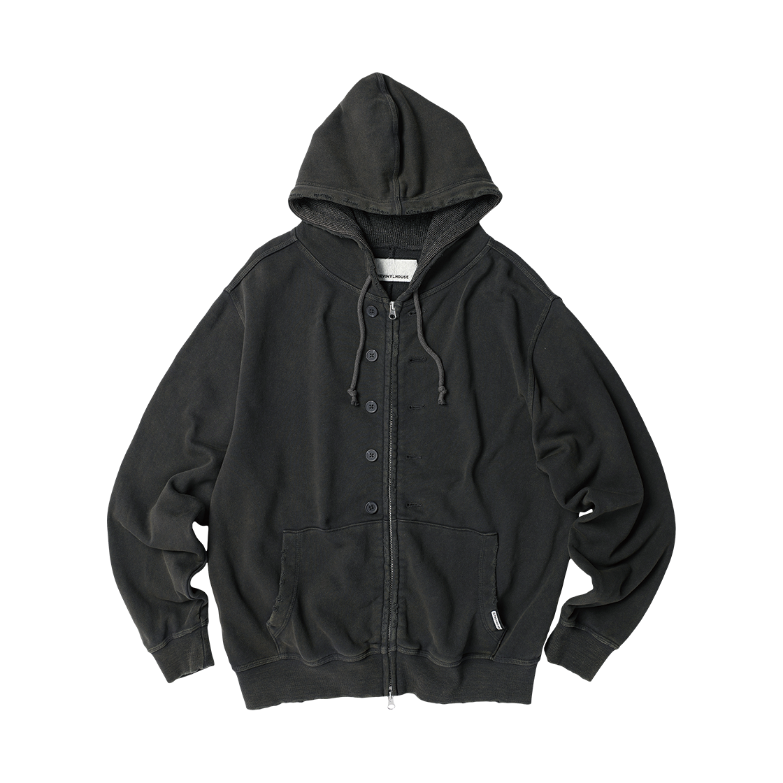 더바이닐하우스 버튼 워시드 후디 집업 차콜(Thevinylhouse Button Washed Hoodie Zip-Up Charcoal) - 1