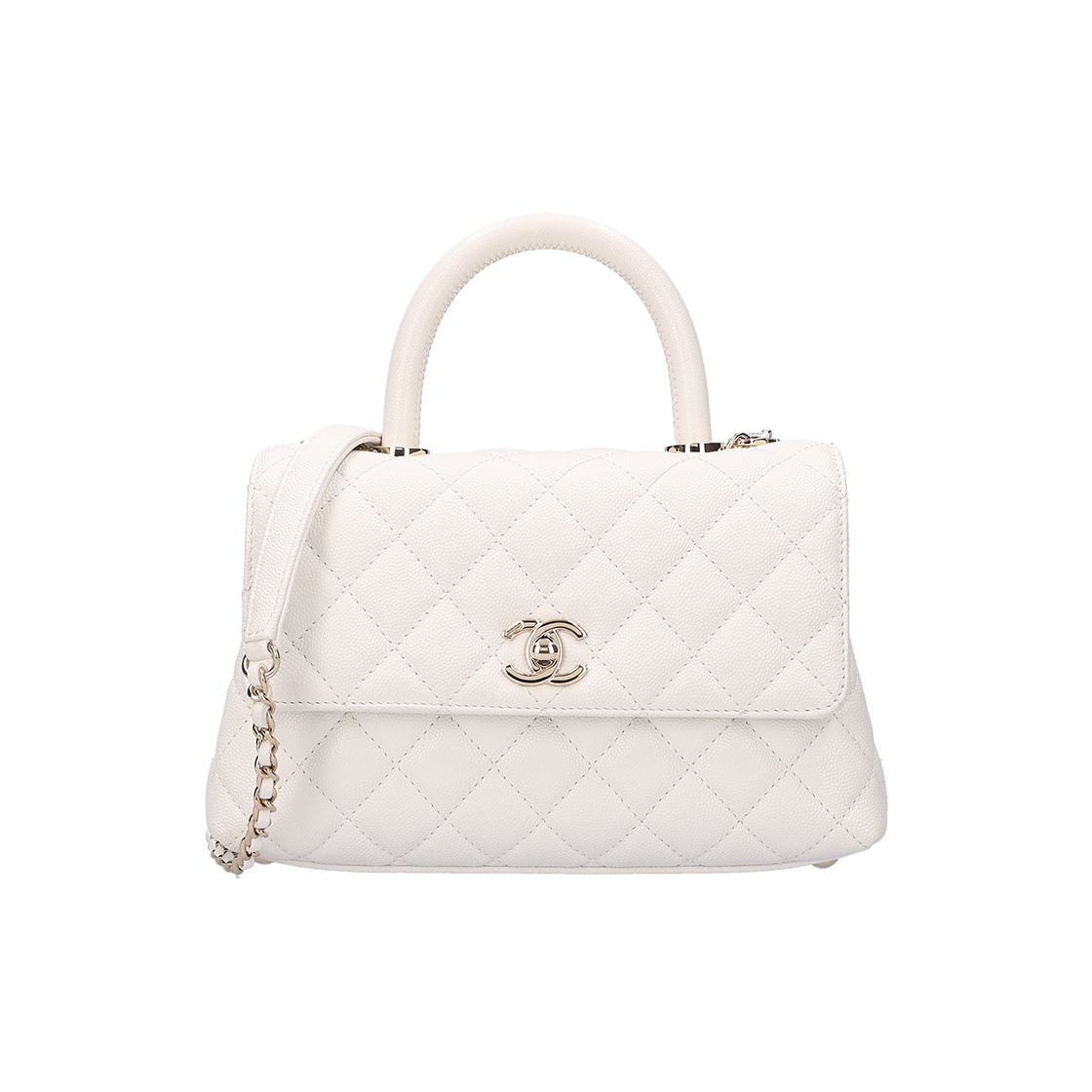 ITR8D6WI9DDT Chanel Coco Handle Flap Bag in Grained Calfskin White